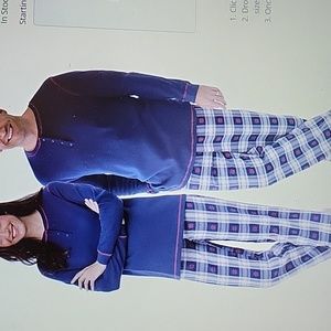 PajamaGram men's navy snowflake plaid Henley pant cotton pajamas Small New …